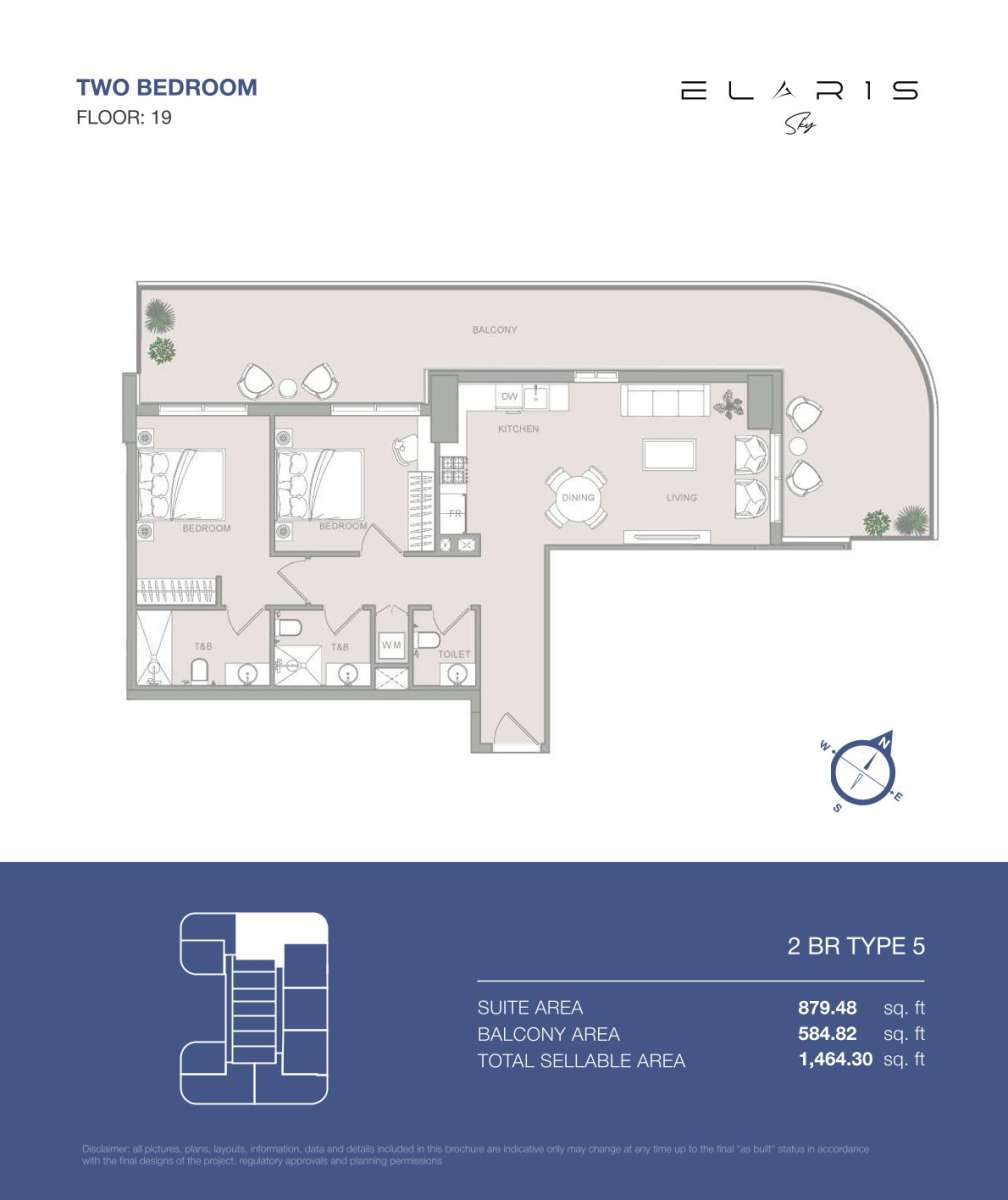 2BR-Type 5-Elaris Sky offers 2-bedroom apartments in JVT District 3, Jumeirah Village Triangle, Dubai.
